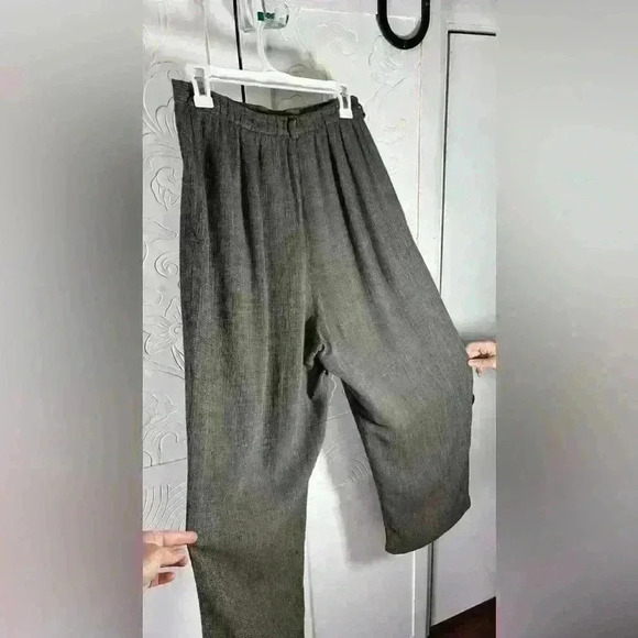 Eileen Fisher Linen Blend Wide Leg Trouser Zip fly Partial Elastic waist Sz S - Picture 5 of 15